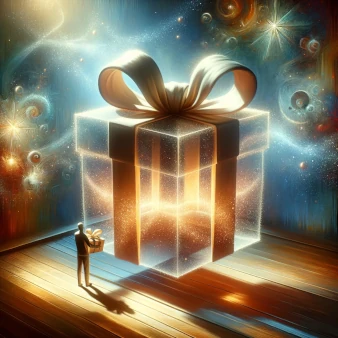 an idea with an "aura of positivity" but without concrete evidence or details, akin to a beautifully wrapped but empty gift box.